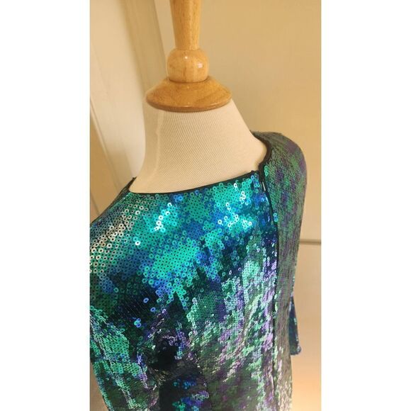 SHO Green and Blue Plaid Sequin Sheath Dress, Long Sleeve, NWT, XL - Picture 7 of 12